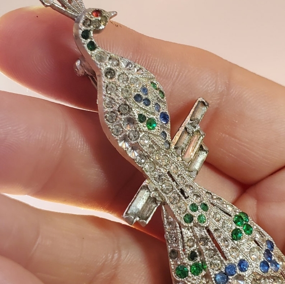 Vintage Mid Century Modern Peacock Bird Rhinestone Crystal Brooch/Pin - Picture 4 of 7